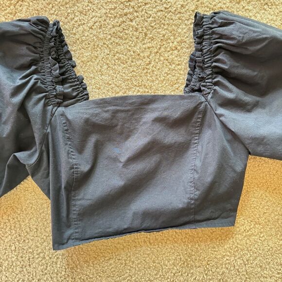 Jason Wu Square Neck Puff Sleeve Cropped Blouse Black S - Picture 12 of 12